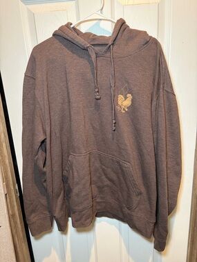 Farm Boy Brand Brown Pullover Hoodie Embroidered Rooster Logo Men’s Size XL